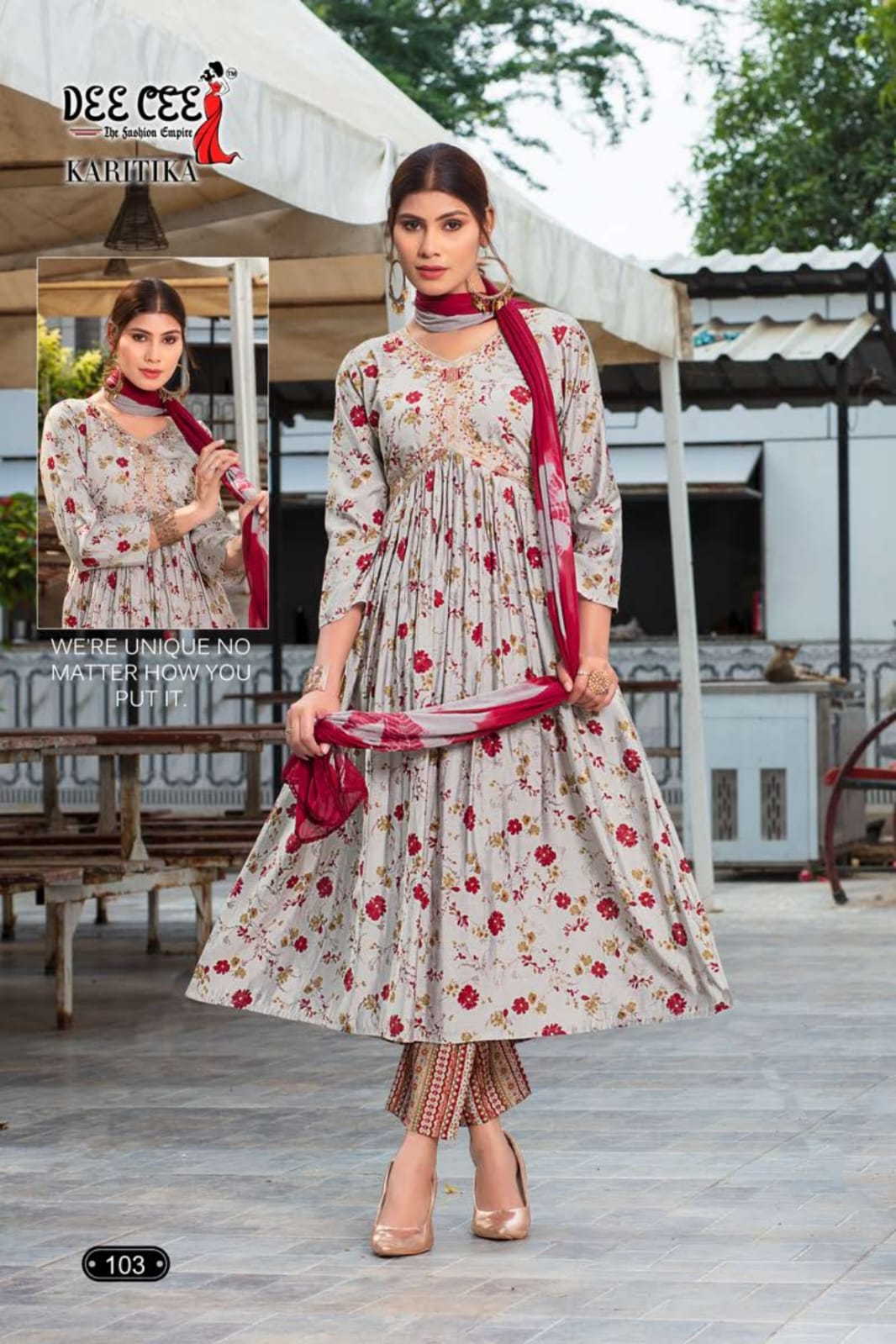 Karitika By Deecee Chanderi Printed Alia Cut Kurti With Bottom Dupatta